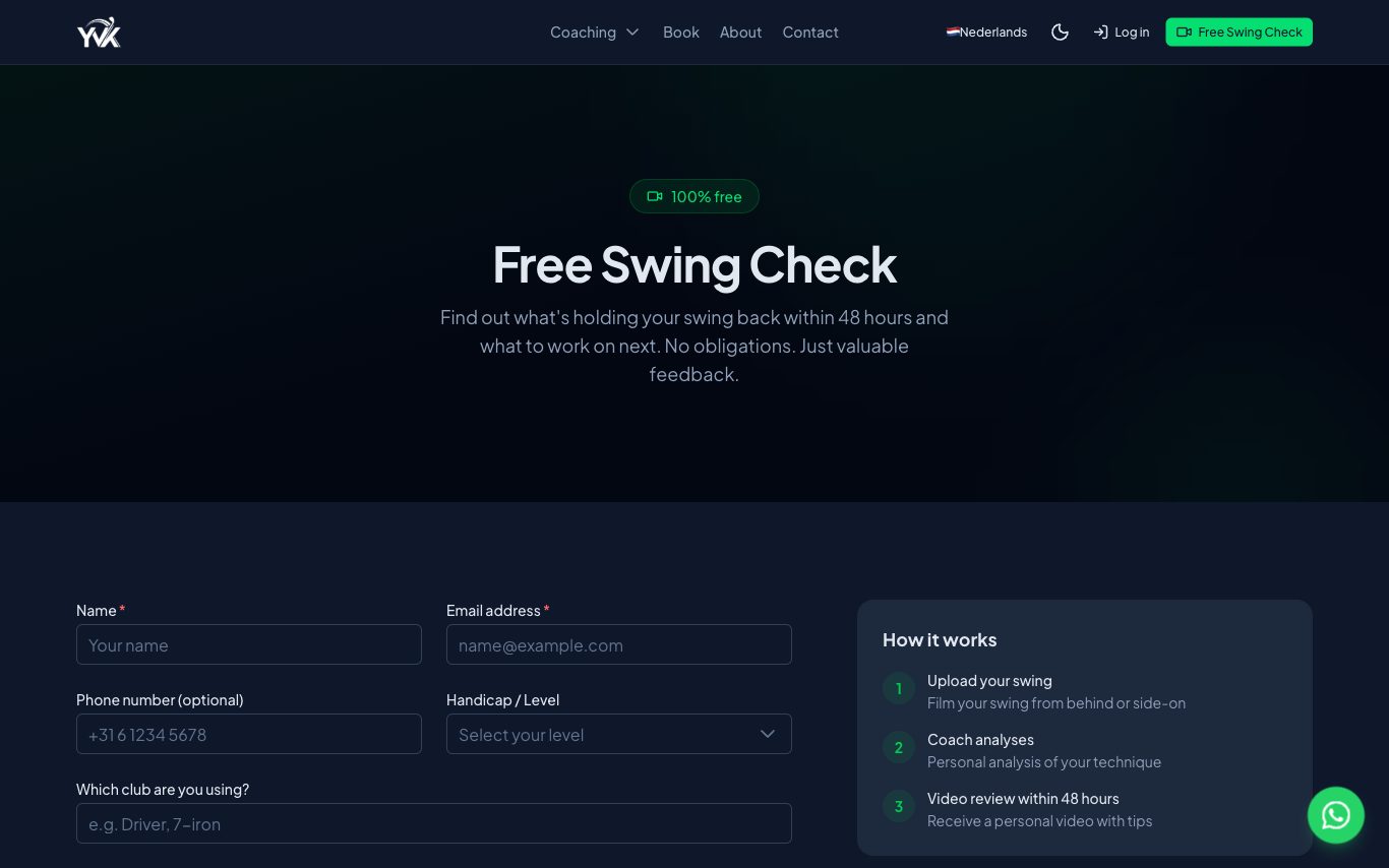 De Swing Check klant-tool op de website van Youri van Koppen - gebouwd door Codavo